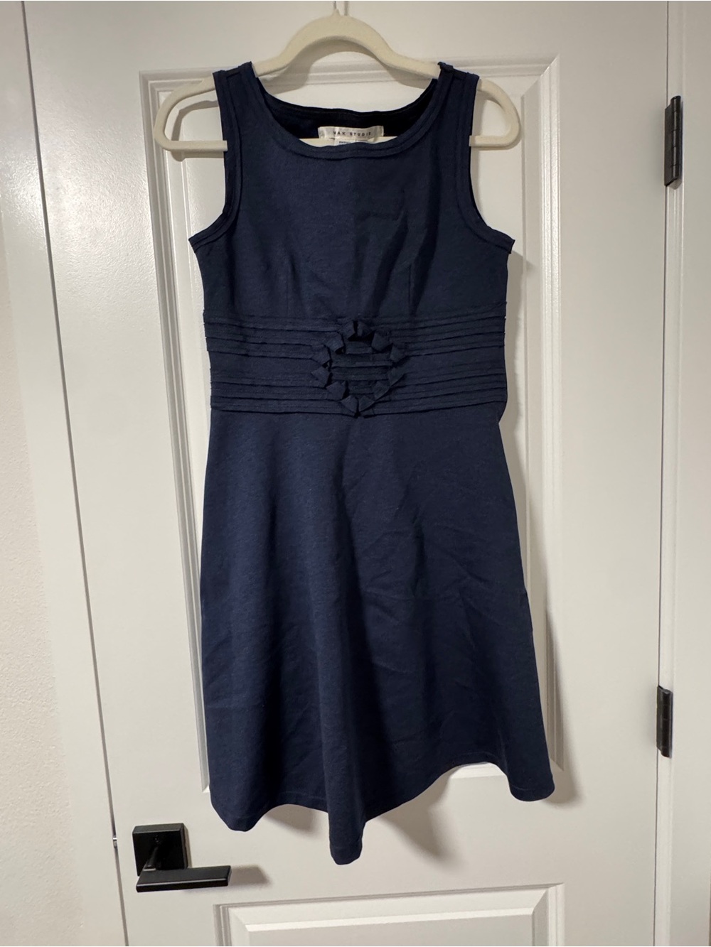 Max Studio Navy Blue Sleeveless Ruched Waist Knit Dress Size S Rayon Blend